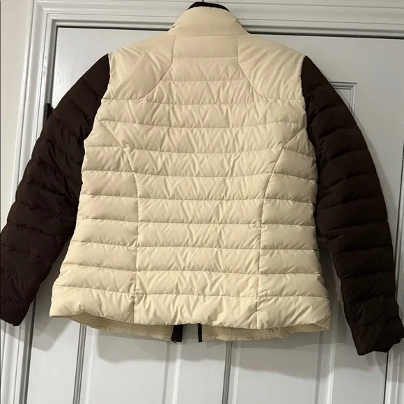 LAUREN-RALPH LAUREN Cream and Brown Puffer Jacket Size L
